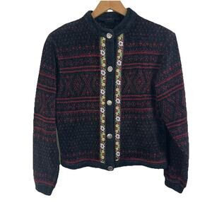 Vintage Marker Alpine Nordic Knit Jacket M Medium Floral Trim Ski Fleece